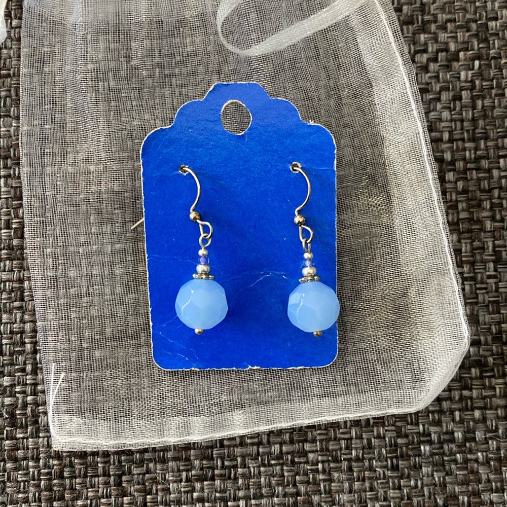 ⭐️ Handmade Blue & Silver Beaded Drop Earrings, Jewelry